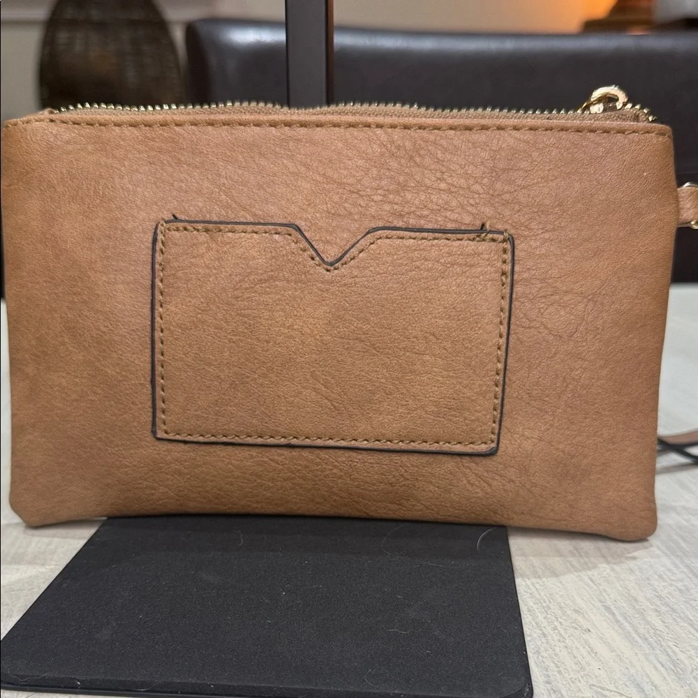Tan Leather Wristlet Clutch